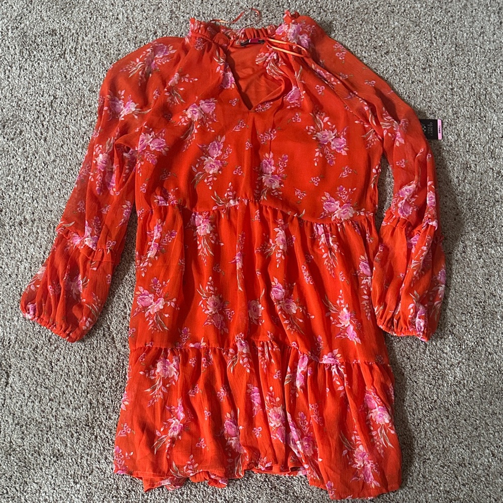 Vince Camuto Vibrant Orange and Pink Floral Dress